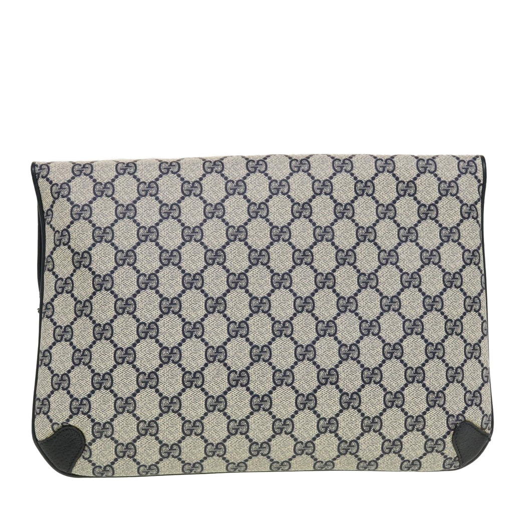GUCCI GG Canvas Clutch Bag PVC Leather Gray Navy 89.02.075 yk7122
