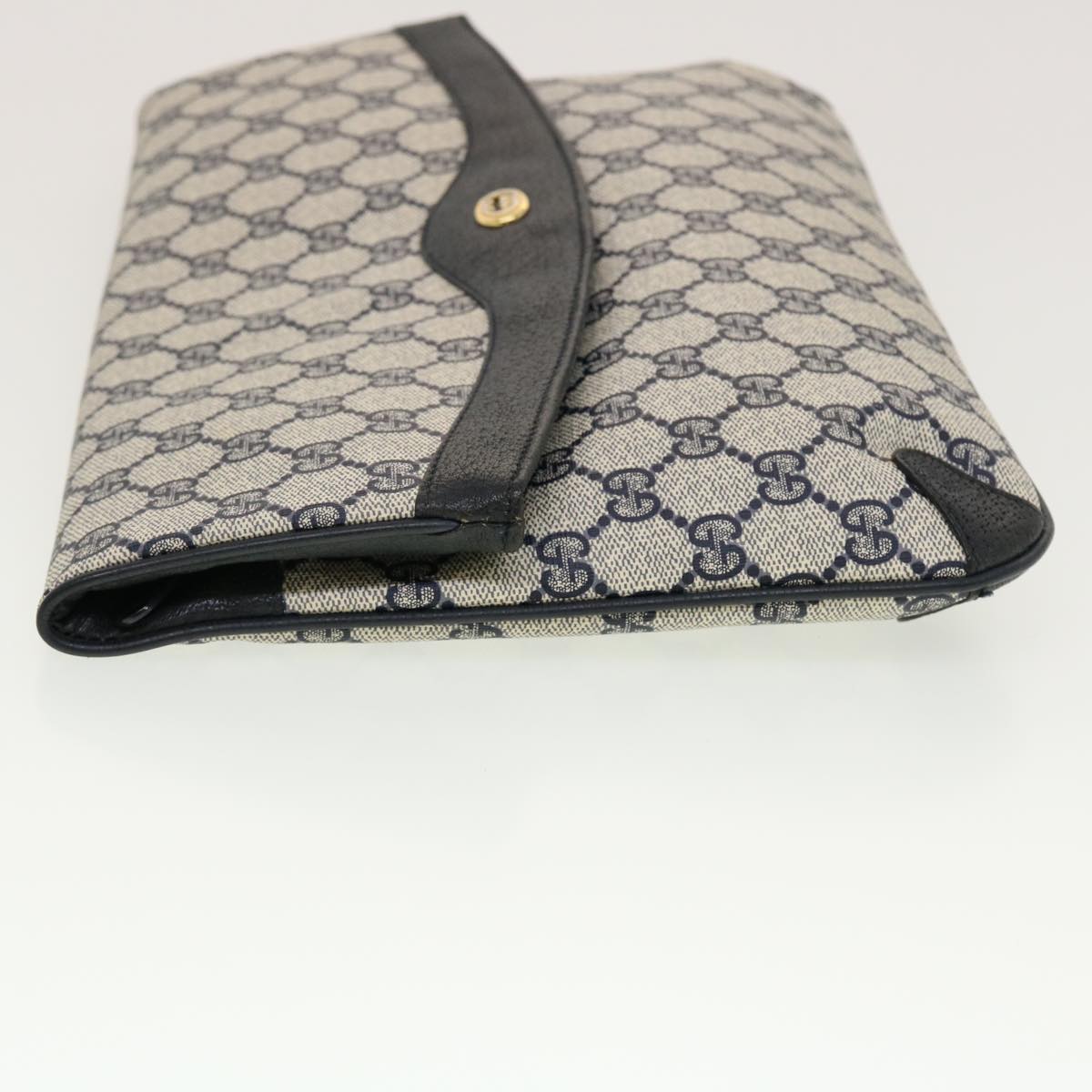 GUCCI GG Canvas Clutch Bag PVC Leather Gray Navy 89.02.075 yk7122