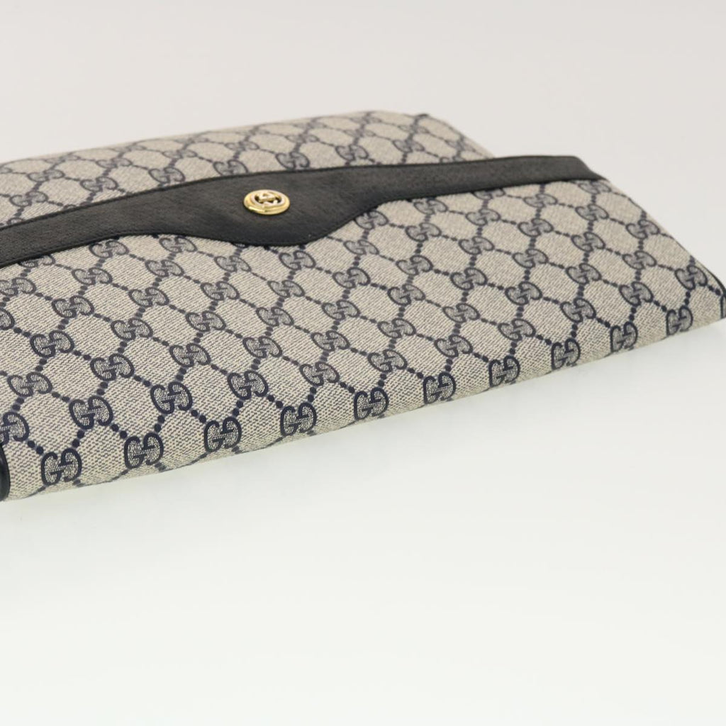 GUCCI GG Canvas Clutch Bag PVC Leather Gray Navy 89.02.075 yk7122