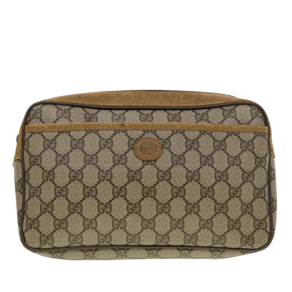 GUCCI GG Canvas Clutch Bag PVC Leather Beige 89.01.044 yk7129