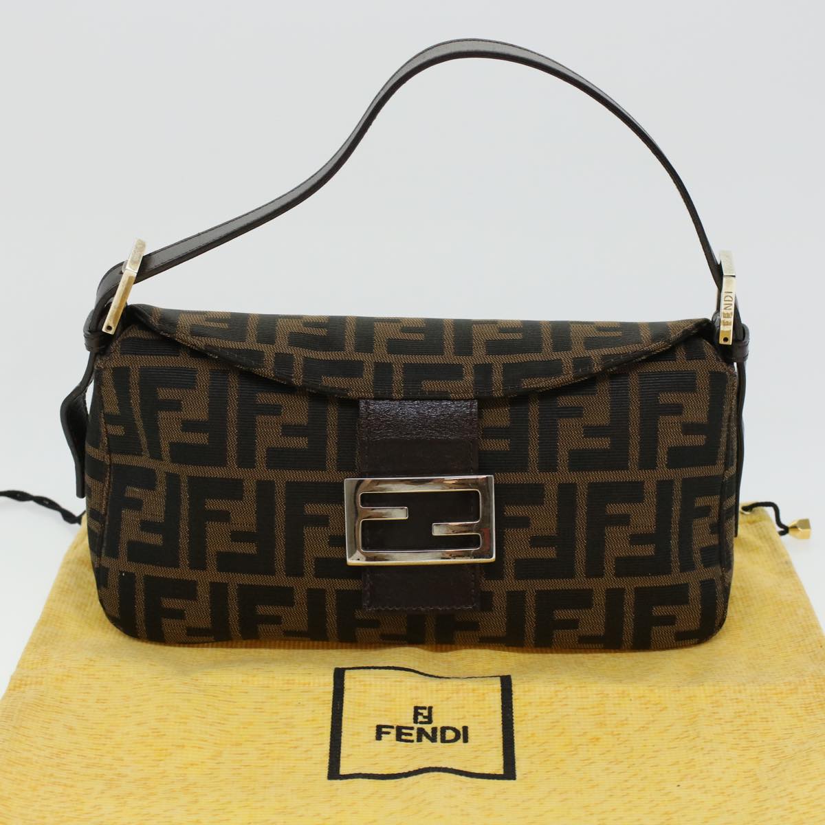 FENDI Zucca Canvas Mamma Baguette Shoulder Bag Brown 2321 26725 008 yk7143