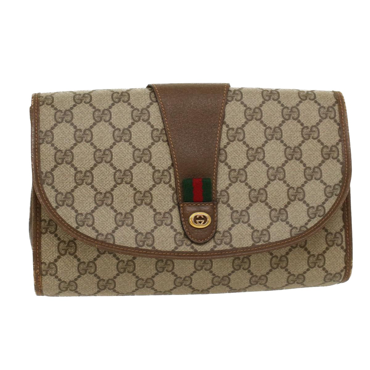 GUCCI GG Canvas Web Sherry Line Clutch Bag Beige Red Green 89.01.030 yk7159