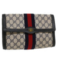 GUCCI GG Canvas Sherry Line Clutch Bag PVC Leather Gray Red Navy
