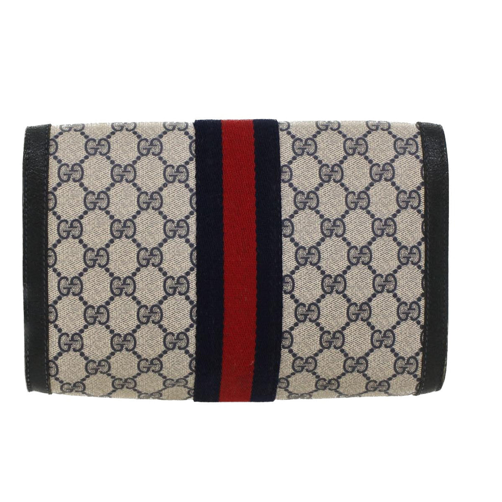 GUCCI GG Canvas Sherry Line Clutch Bag PVC Leather Gray Red Navy