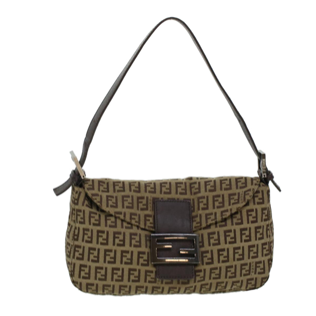 FENDI Zucchino Canvas Mamma Baguette Shoulder Bag Beige yk7232