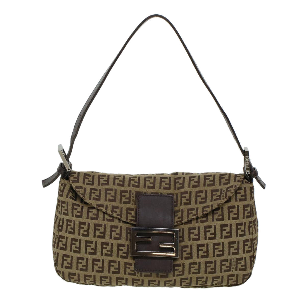 FENDI Zucchino Canvas Mamma Baguette Shoulder Bag Beige yk7232
