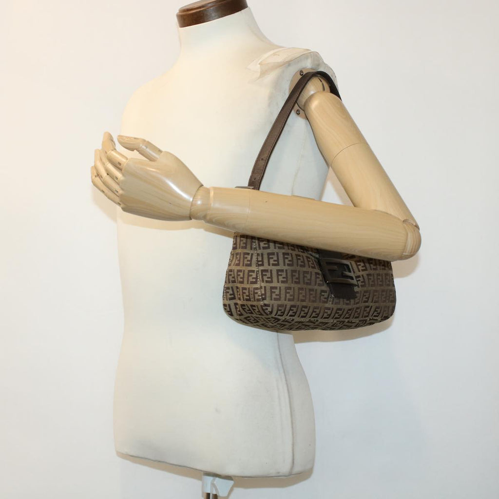 FENDI Zucchino Canvas Mamma Baguette Shoulder Bag Beige yk7232