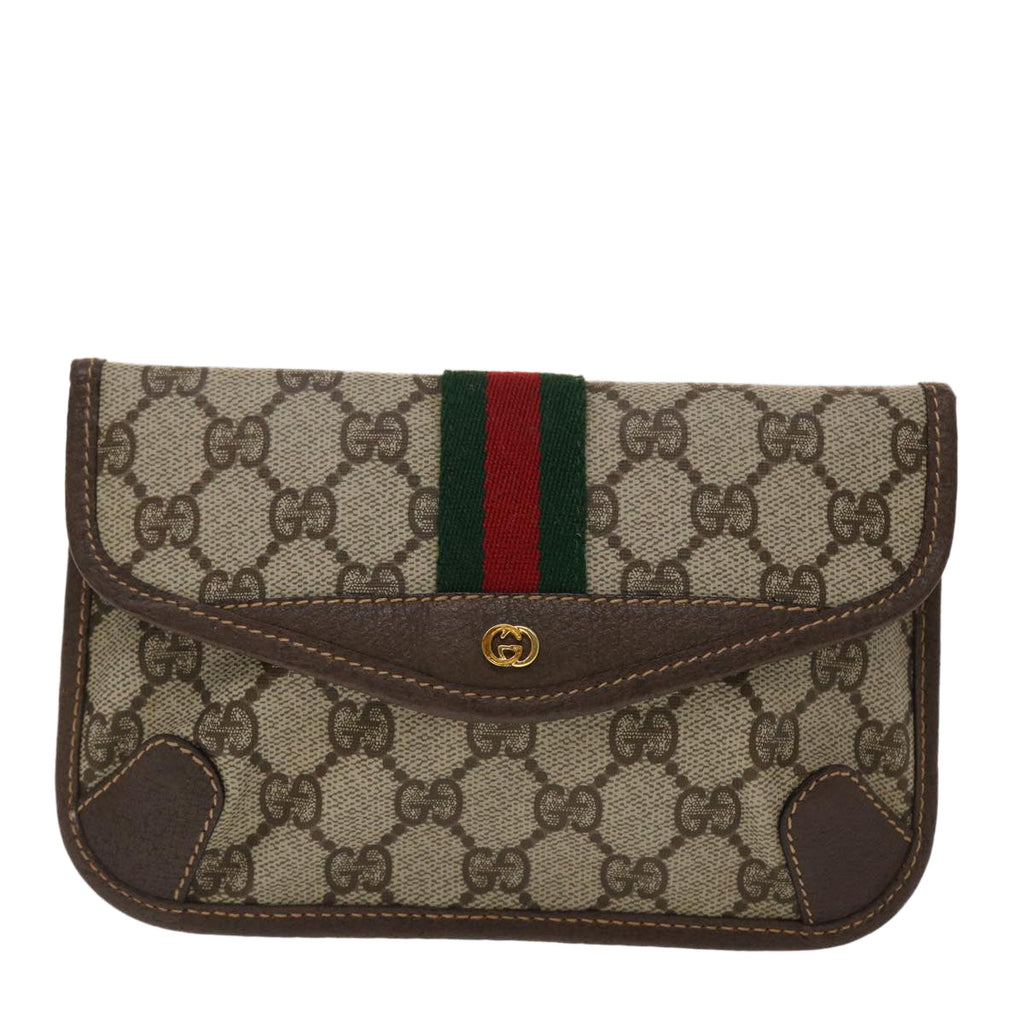 GUCCI GG Canvas Web Sherry Line Pouch PVC Leather Beige Red Green yk7426