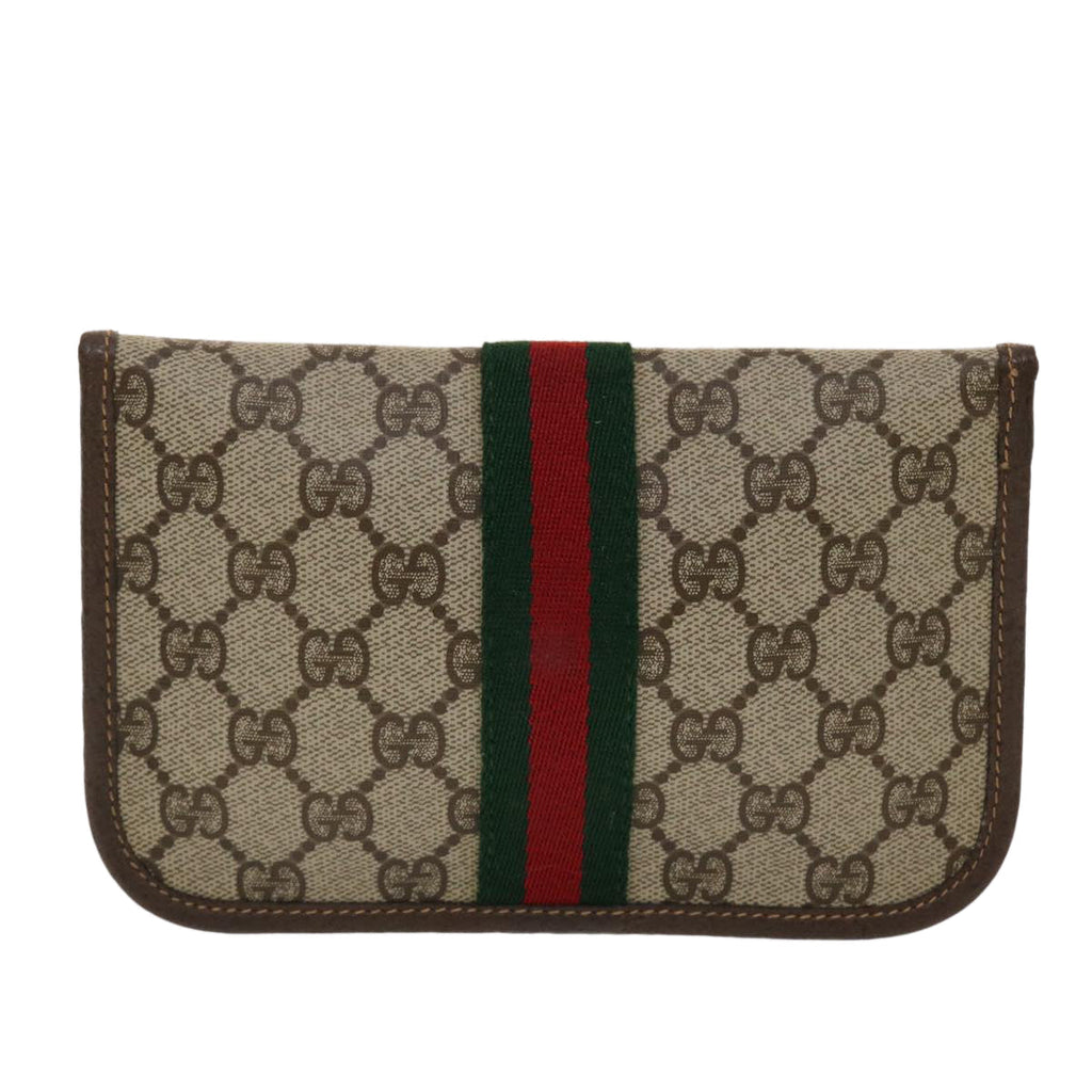 GUCCI GG Canvas Web Sherry Line Pouch PVC Leather Beige Red Green yk7426