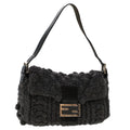 FENDI Mamma Baguette Shoulder Bag Wool Leather Gray yk7448