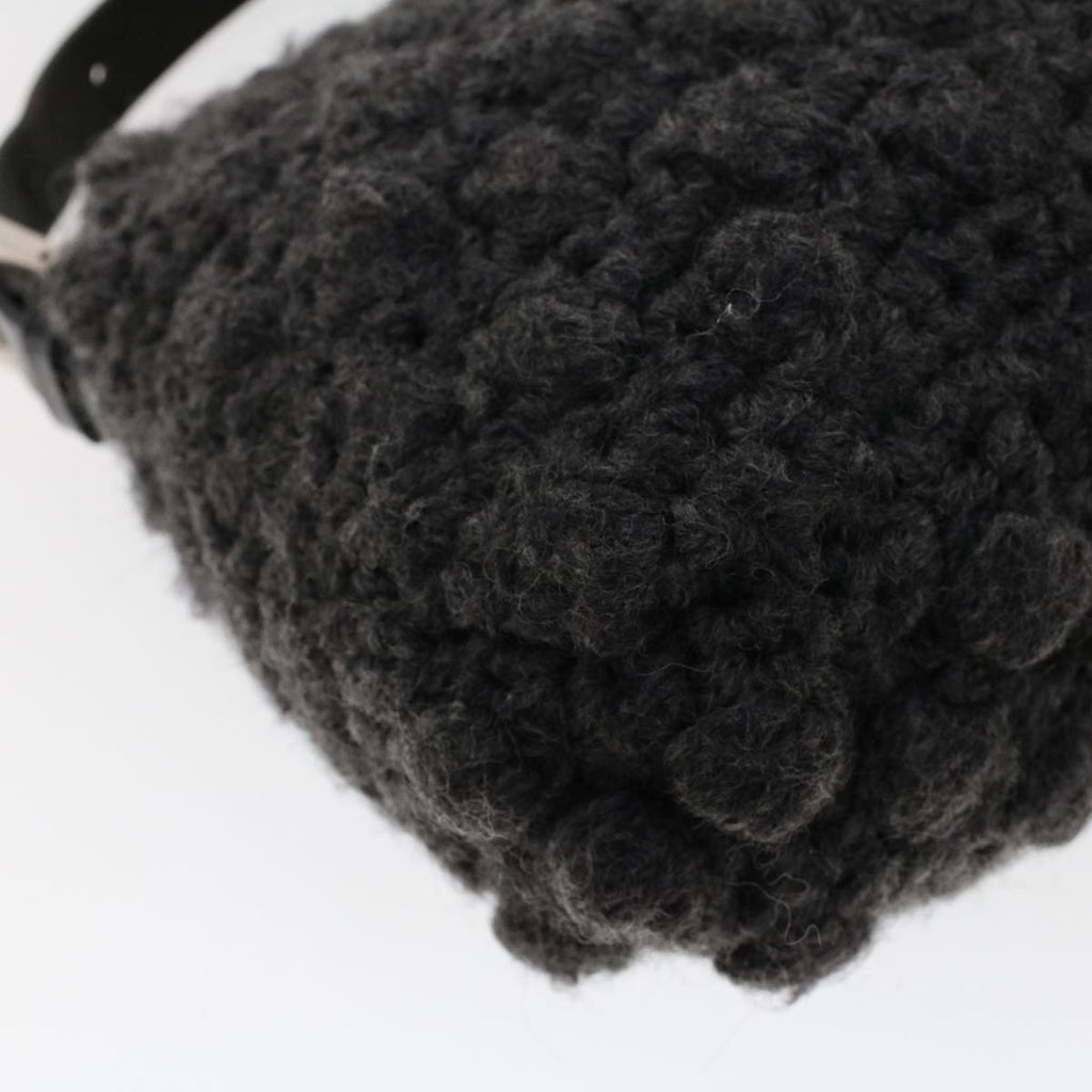 FENDI Mamma Baguette Shoulder Bag Wool Leather Gray yk7448
