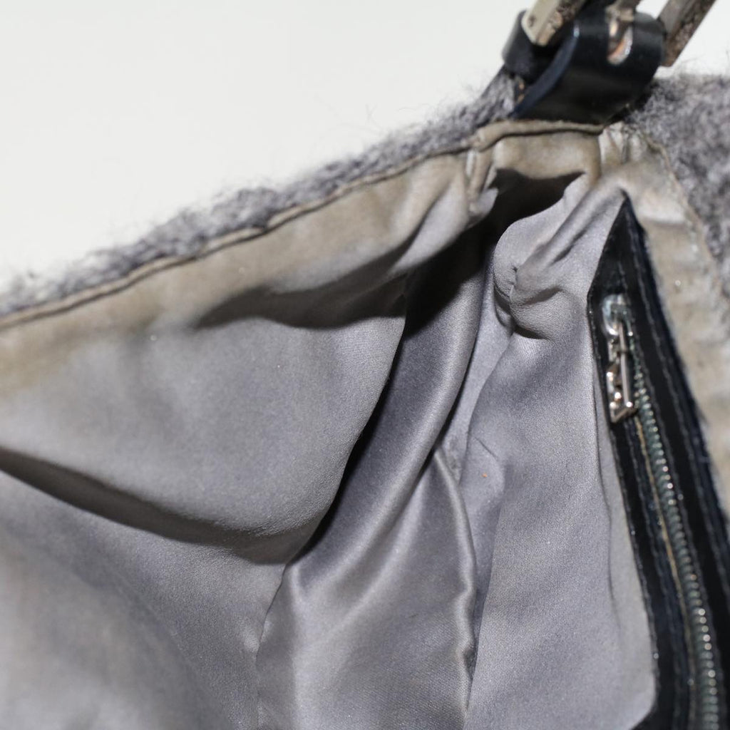 FENDI Mamma Baguette Shoulder Bag Wool Leather Gray yk7448
