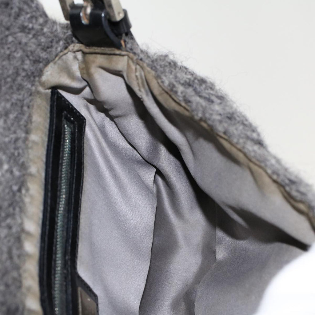 FENDI Mamma Baguette Shoulder Bag Wool Leather Gray yk7448