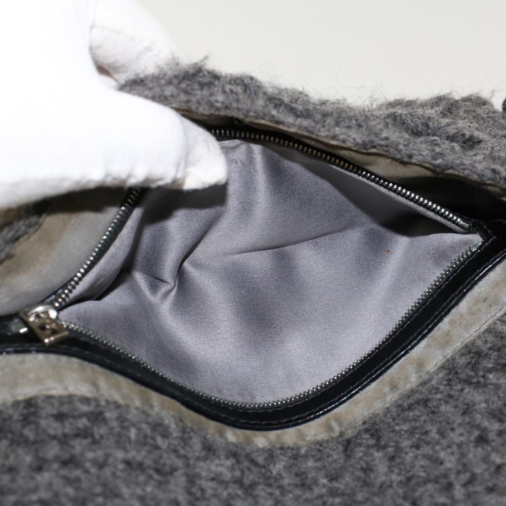 FENDI Mamma Baguette Shoulder Bag Wool Leather Gray yk7448