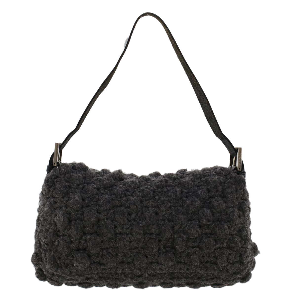 FENDI Mamma Baguette Shoulder Bag Wool Leather Gray yk7448