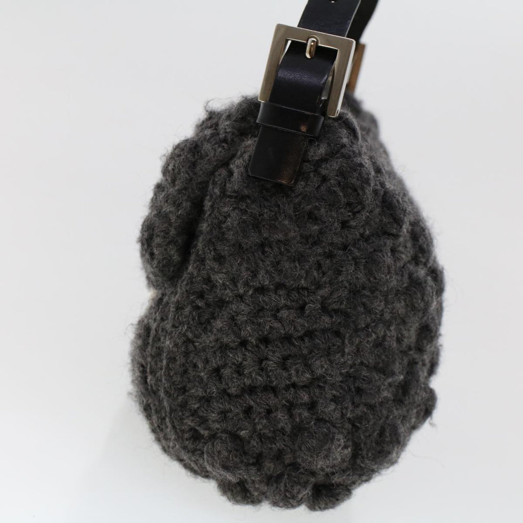 FENDI Mamma Baguette Shoulder Bag Wool Leather Gray yk7448