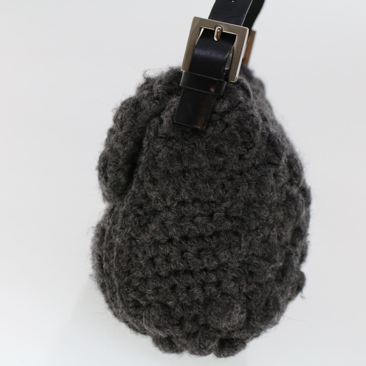 FENDI Mamma Baguette Shoulder Bag Wool Leather Gray yk7448