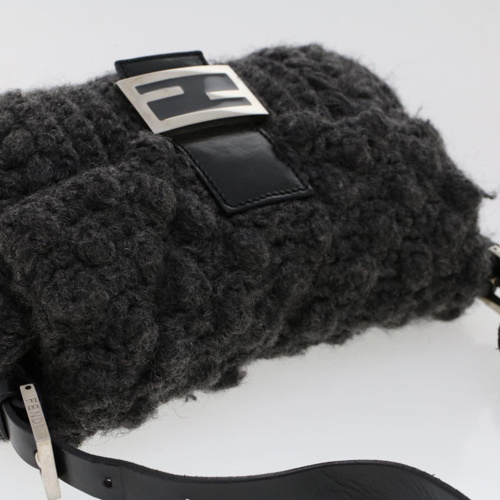 FENDI Mamma Baguette Shoulder Bag Wool Leather Gray yk7448
