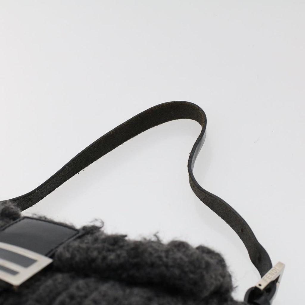 FENDI Mamma Baguette Shoulder Bag Wool Leather Gray yk7448