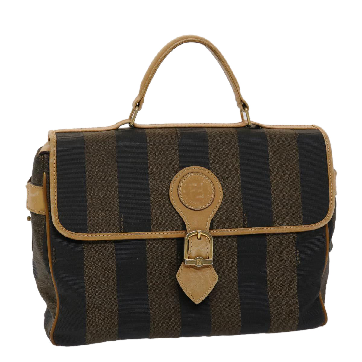 FENDI Pecan Canvas Hand Bag Black Brown yk7457