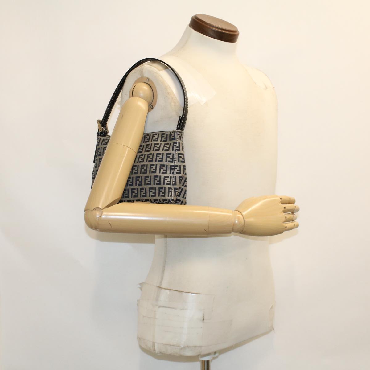 FENDI Zucchino Canvas Shoulder Bag Navy yk7501