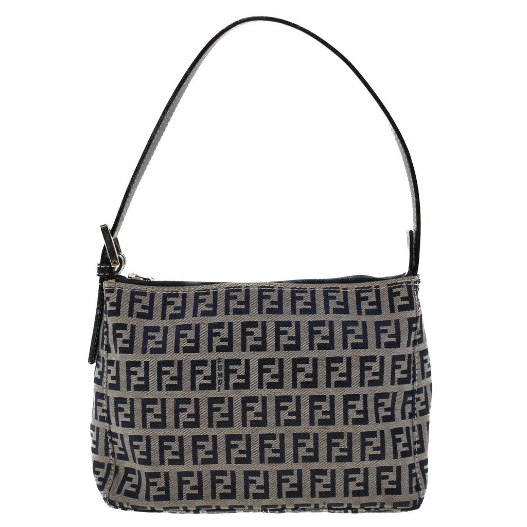 FENDI Zucchino Canvas Shoulder Bag Navy yk7501