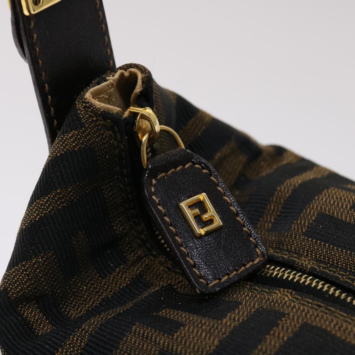 FENDI Zucca Canvas Hand Bag Black Brown yk7553B