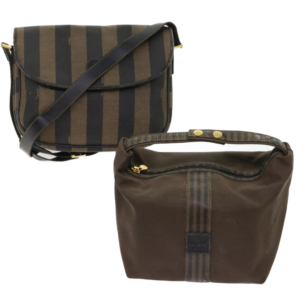 FENDI Pecan Canvas Shoulder Bag Nylon 2Set Brown Black yk7554B