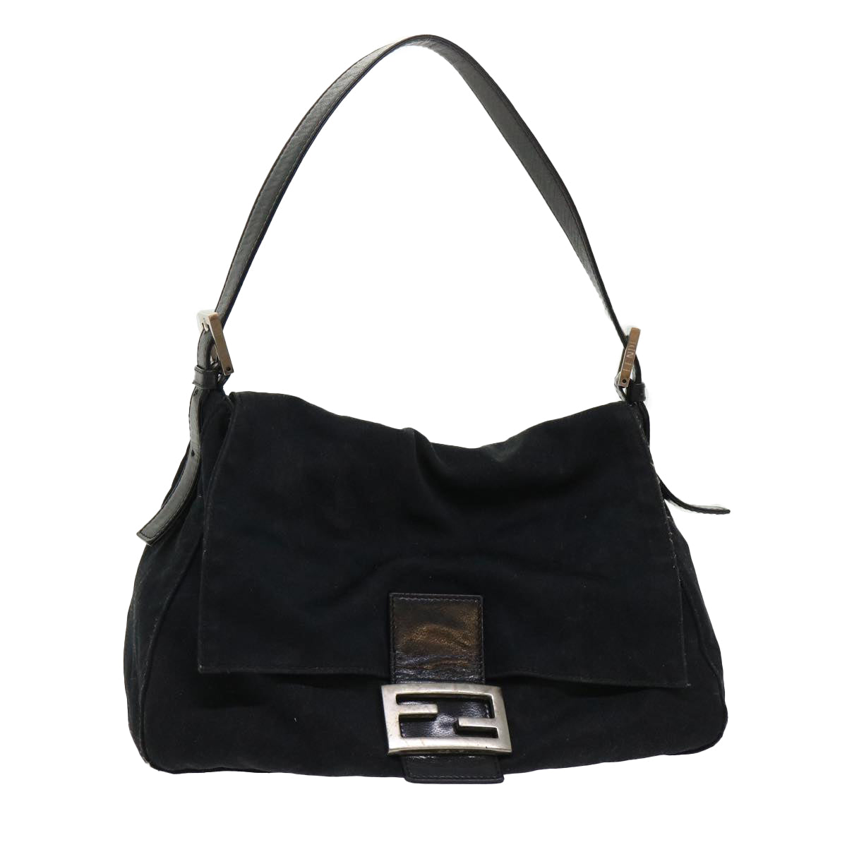 FENDI Mamma Baguette Shoulder Bag Nylon Leather Black yk7563B