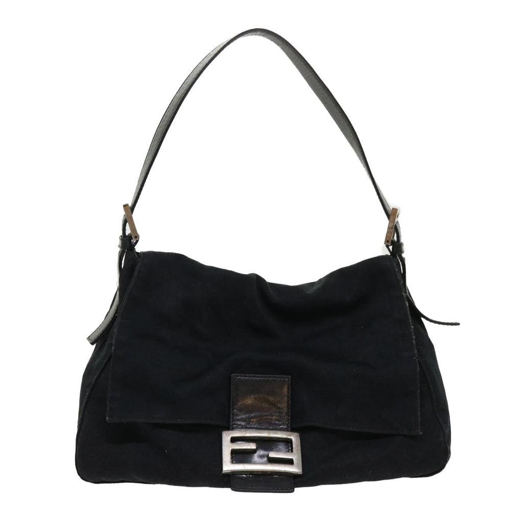 FENDI Mamma Baguette Shoulder Bag Nylon Leather Black yk7563B