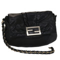 FENDI Chain Shoulder Bag Leather Black yk7651B