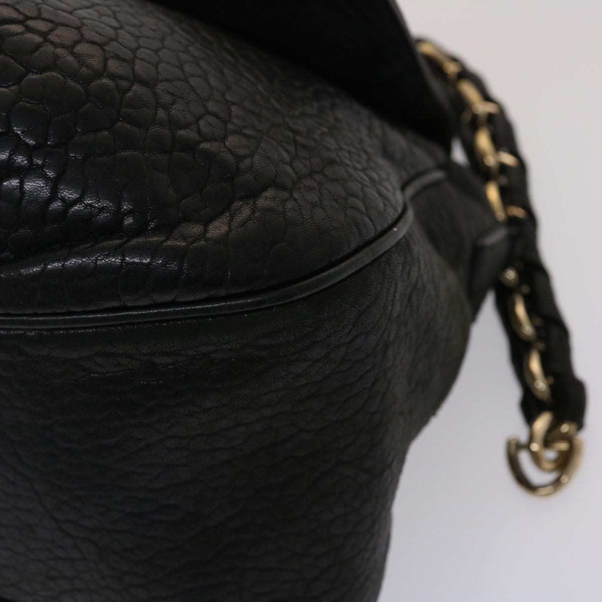 FENDI Chain Shoulder Bag Leather Black yk7651B