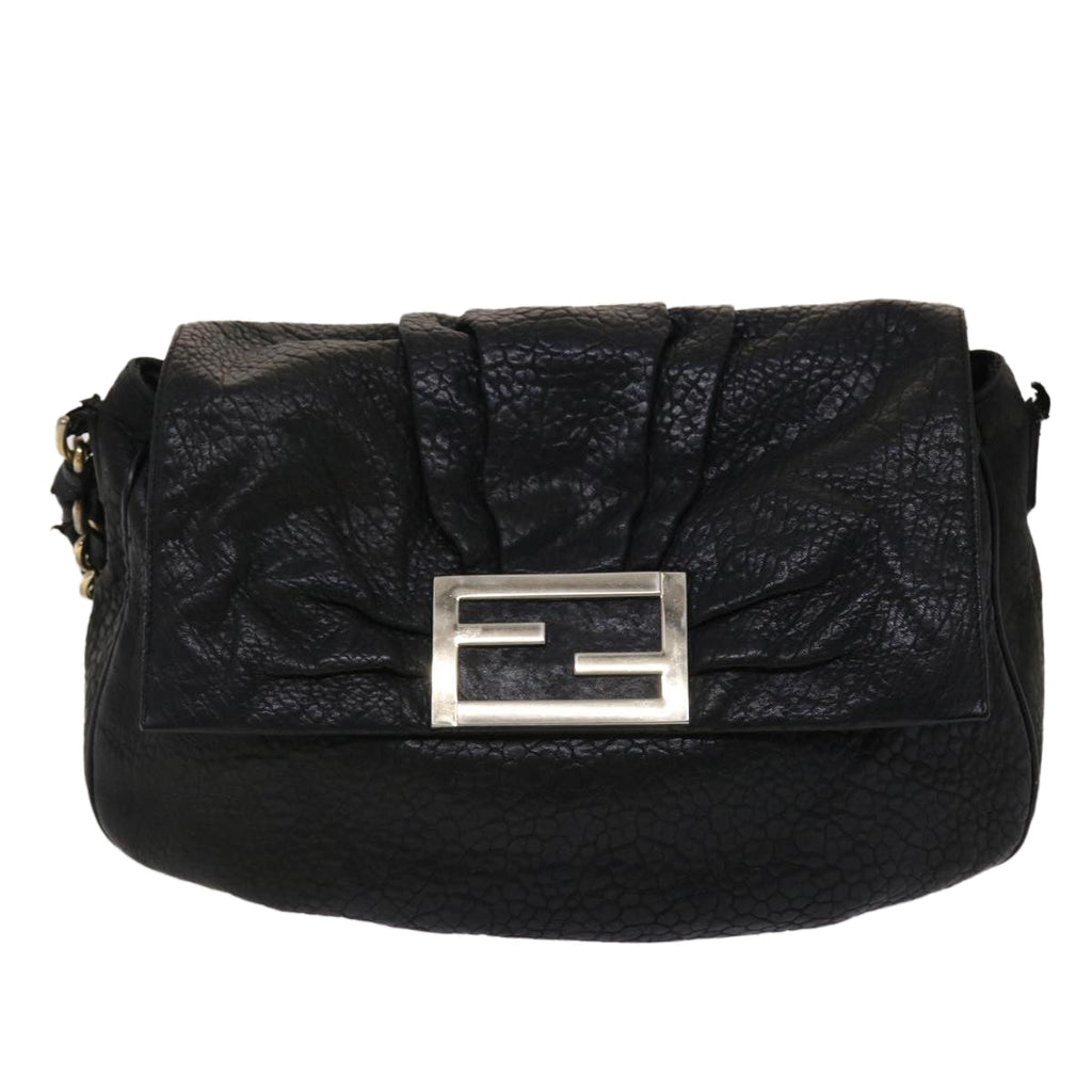 FENDI Chain Shoulder Bag Leather Black yk7651B