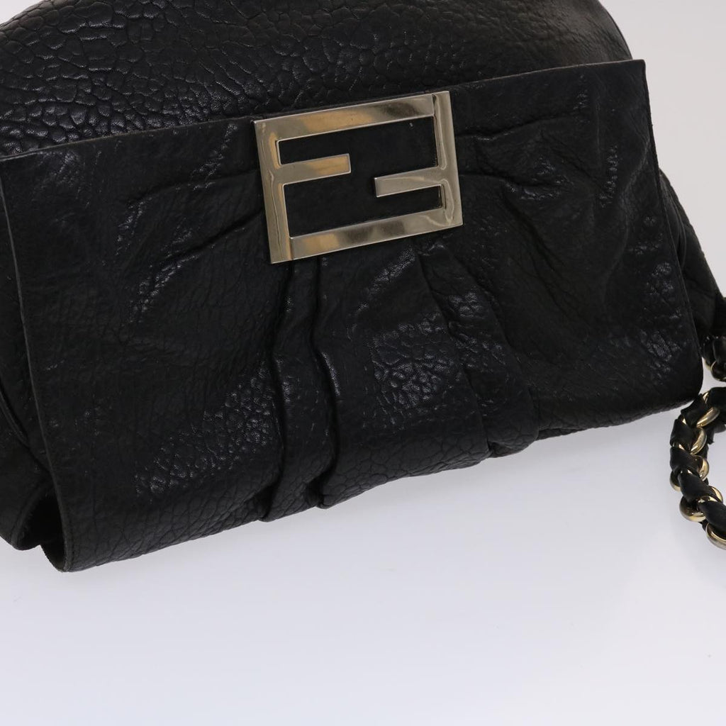 FENDI Chain Shoulder Bag Leather Black yk7651B
