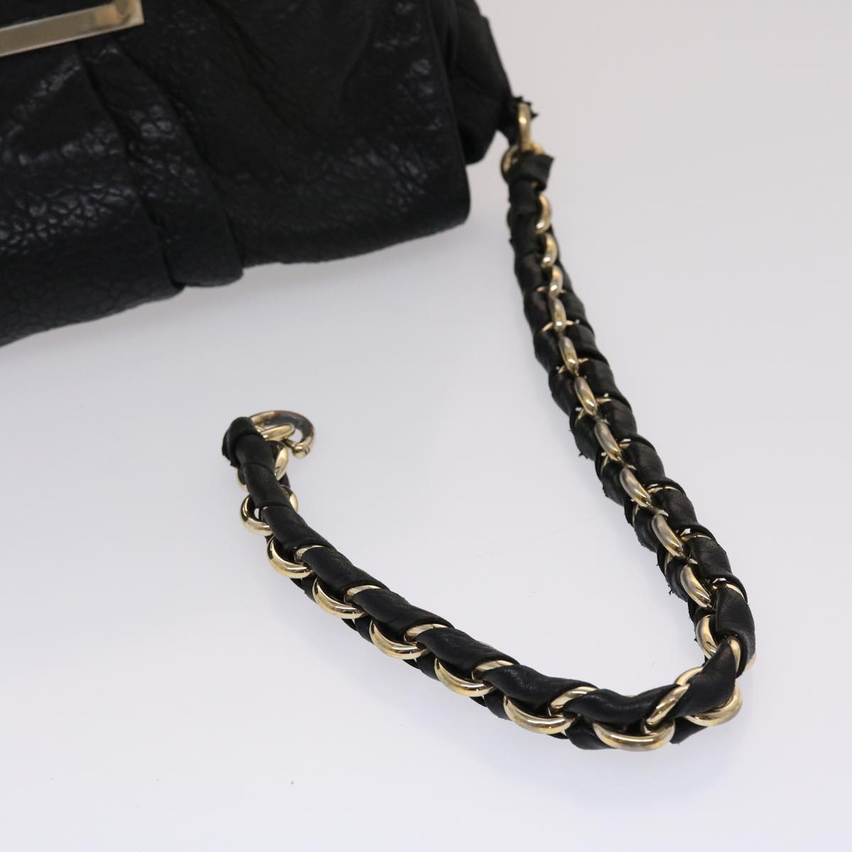 FENDI Chain Shoulder Bag Leather Black yk7651B