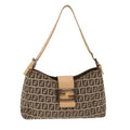 FENDI Zucchino Canvas Mamma Baguette Shoulder Bag Leather Beige yk7711