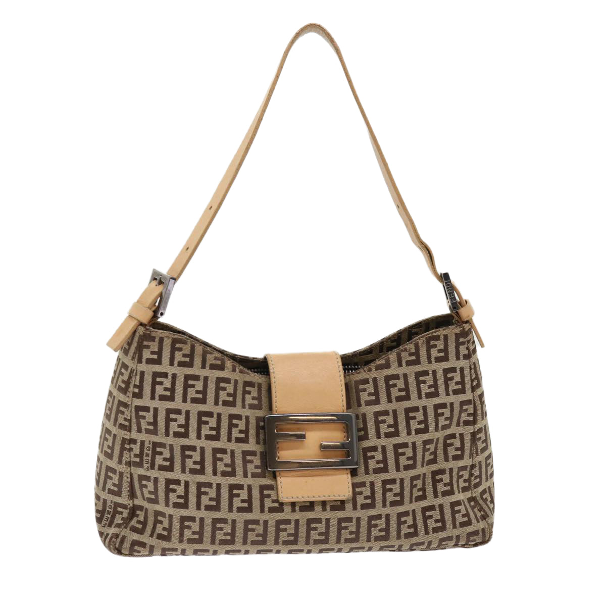 FENDI Zucchino Canvas Mamma Baguette Shoulder Bag Leather Beige yk7711