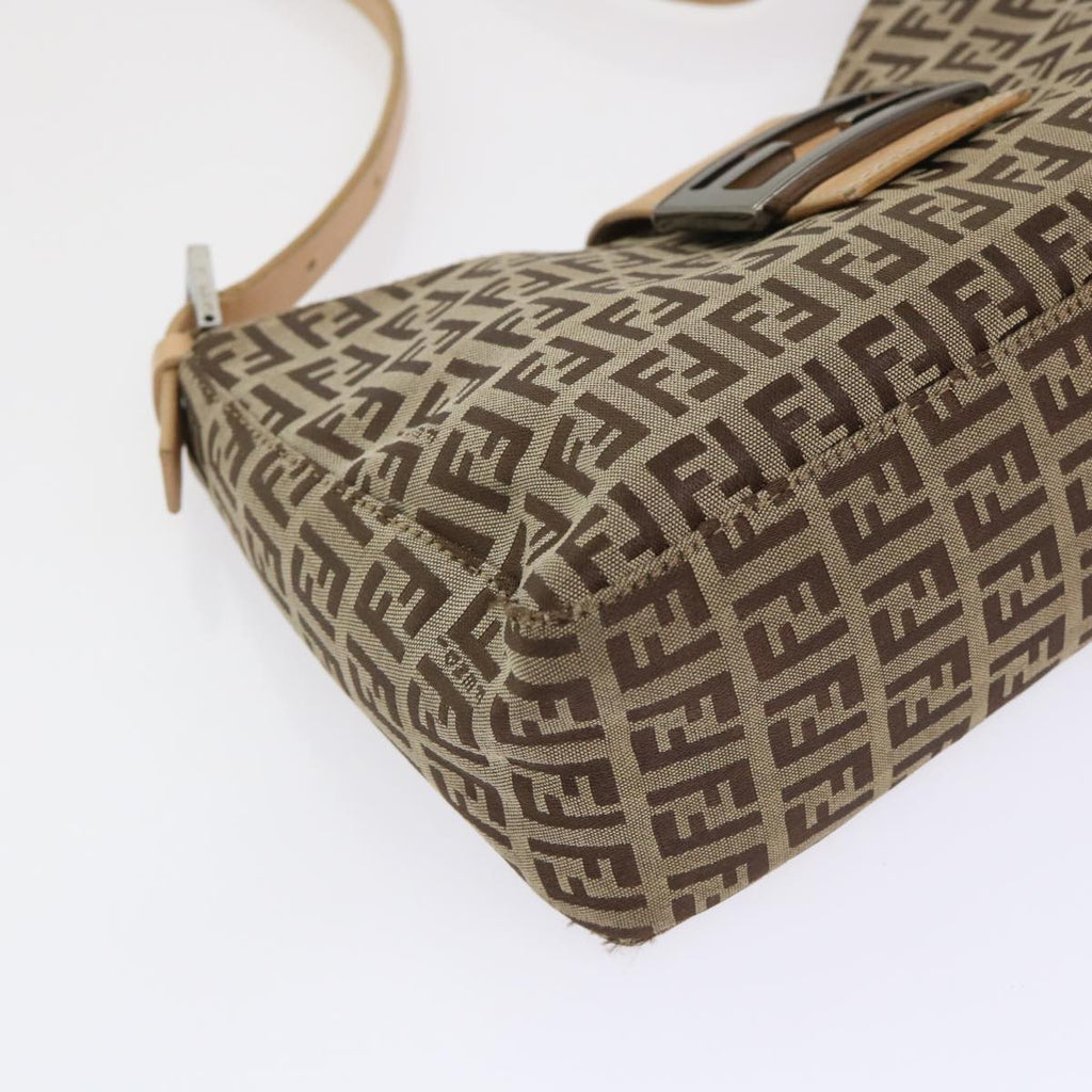FENDI Zucchino Canvas Mamma Baguette Shoulder Bag Leather Beige yk7711