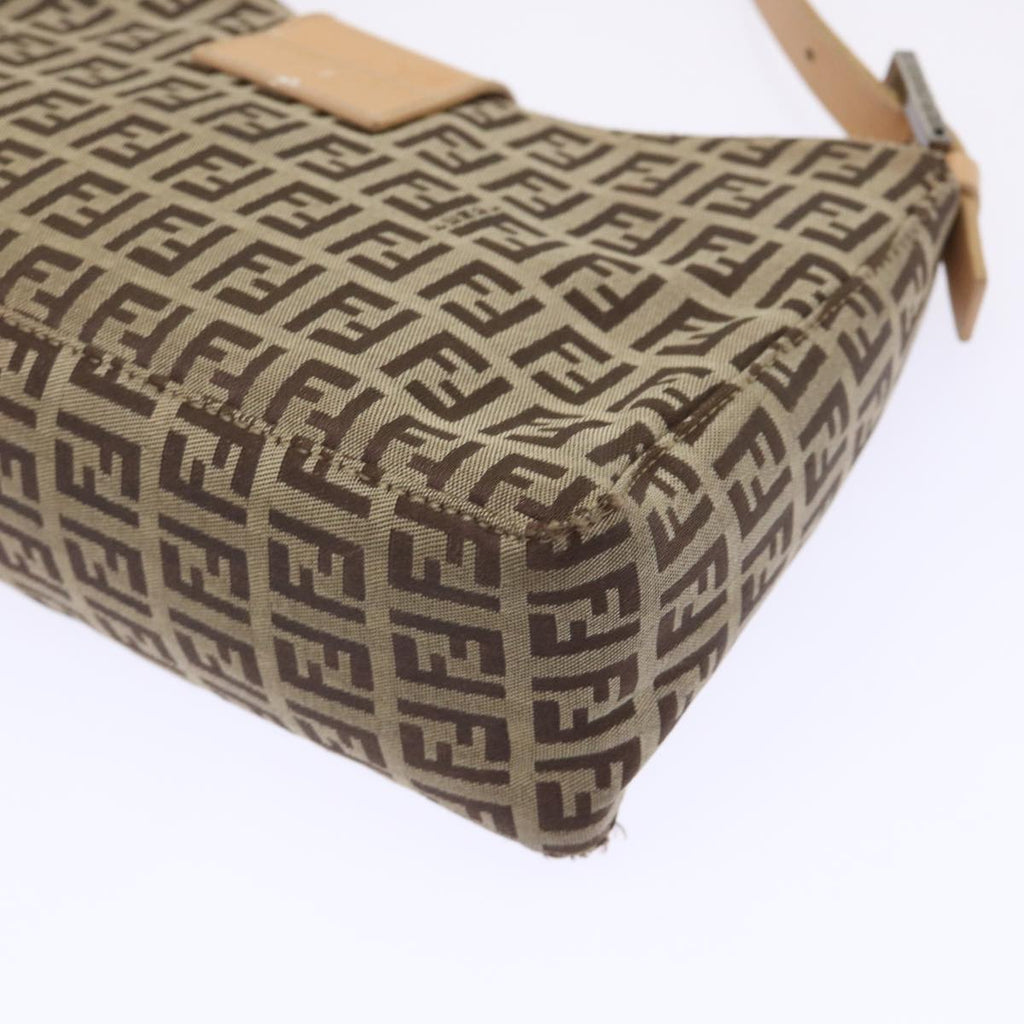 FENDI Zucchino Canvas Mamma Baguette Shoulder Bag Leather Beige yk7711