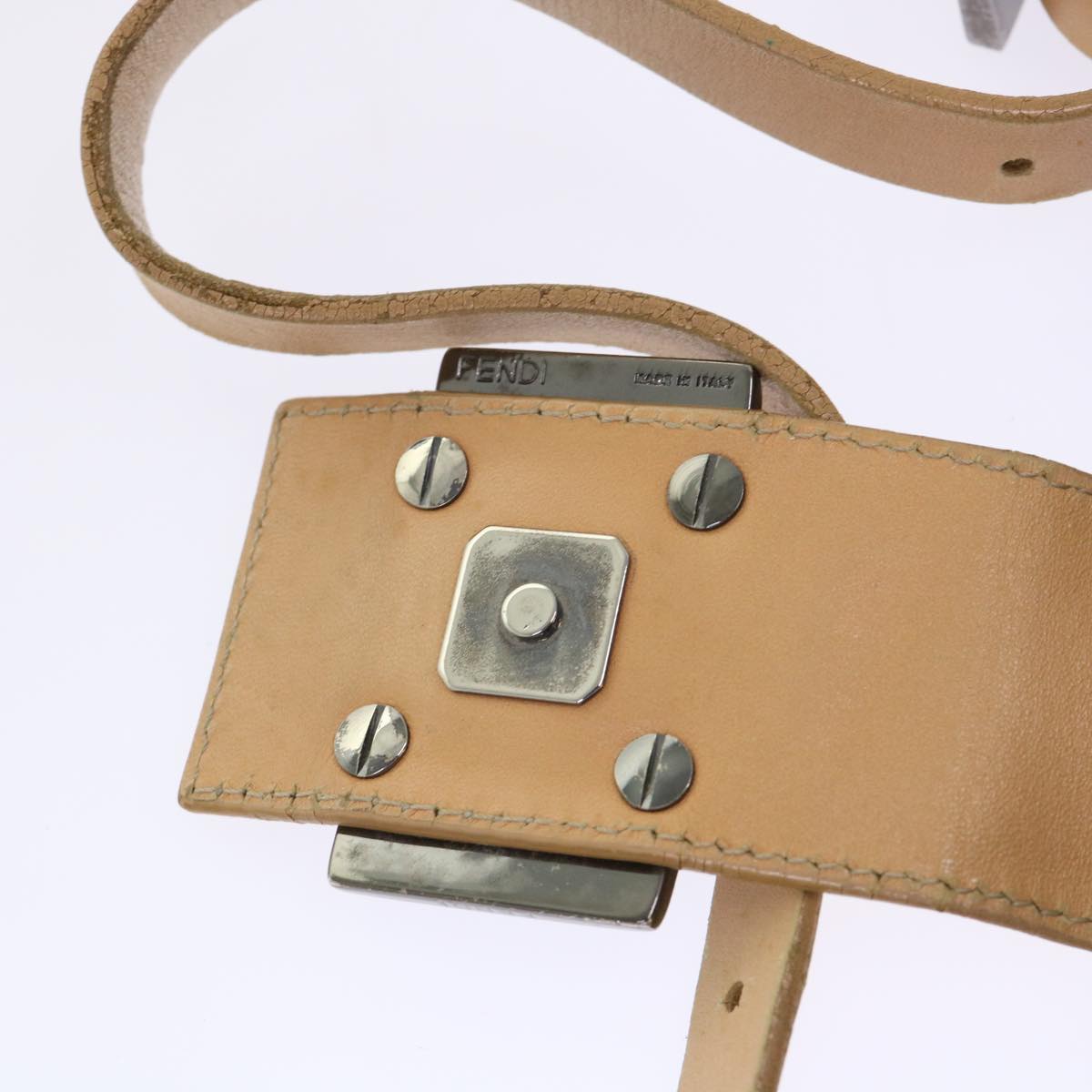 FENDI Zucchino Canvas Mamma Baguette Shoulder Bag Leather Beige yk7711