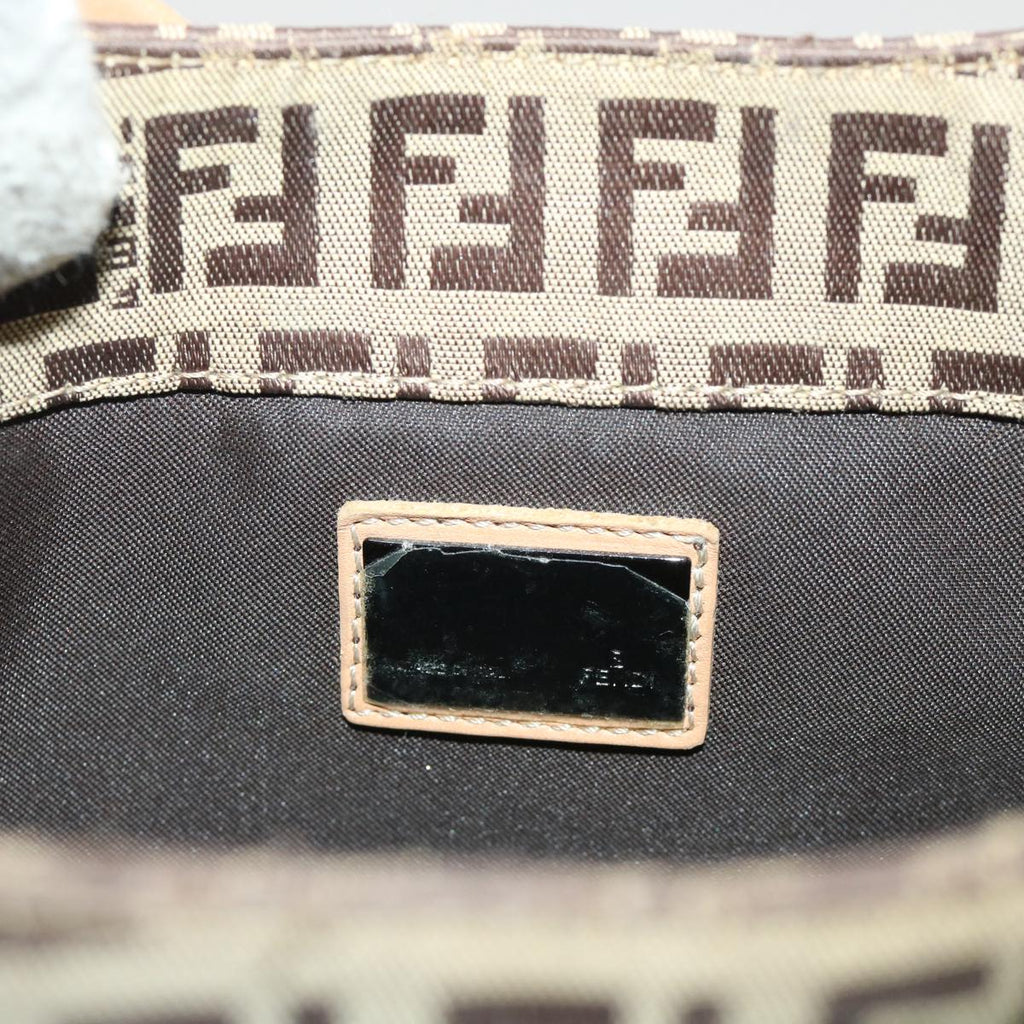 FENDI Zucchino Canvas Mamma Baguette Shoulder Bag Leather Beige yk7711