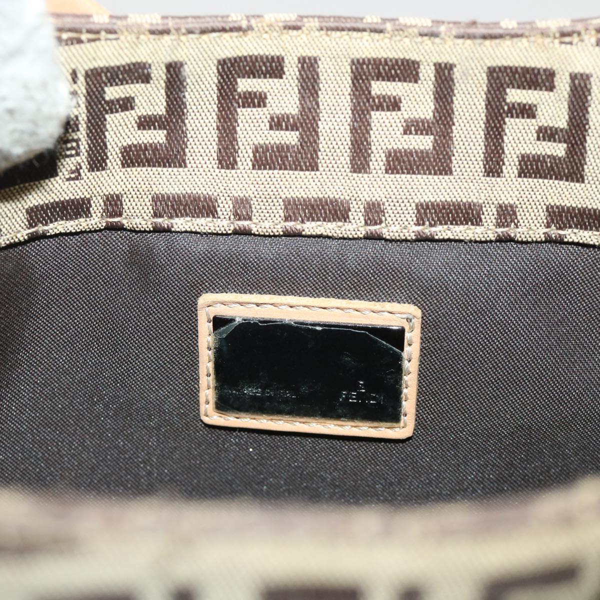 FENDI Zucchino Canvas Mamma Baguette Shoulder Bag Leather Beige yk7711