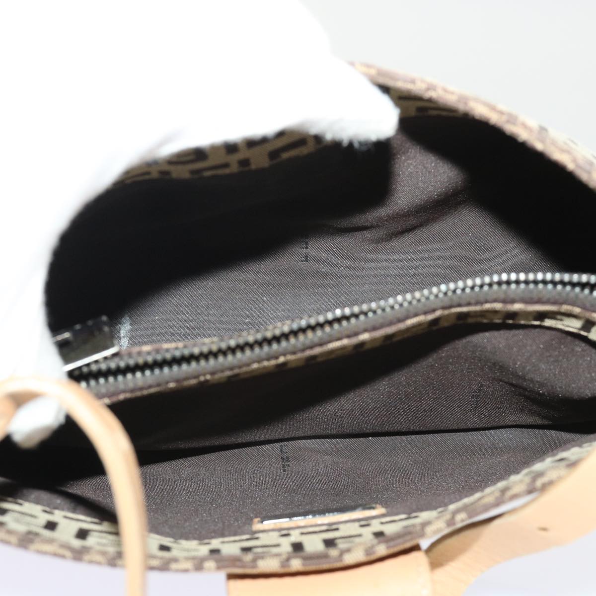 FENDI Zucchino Canvas Mamma Baguette Shoulder Bag Leather Beige yk7711