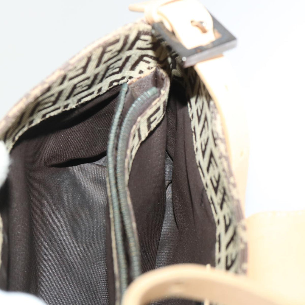 FENDI Zucchino Canvas Mamma Baguette Shoulder Bag Leather Beige yk7711