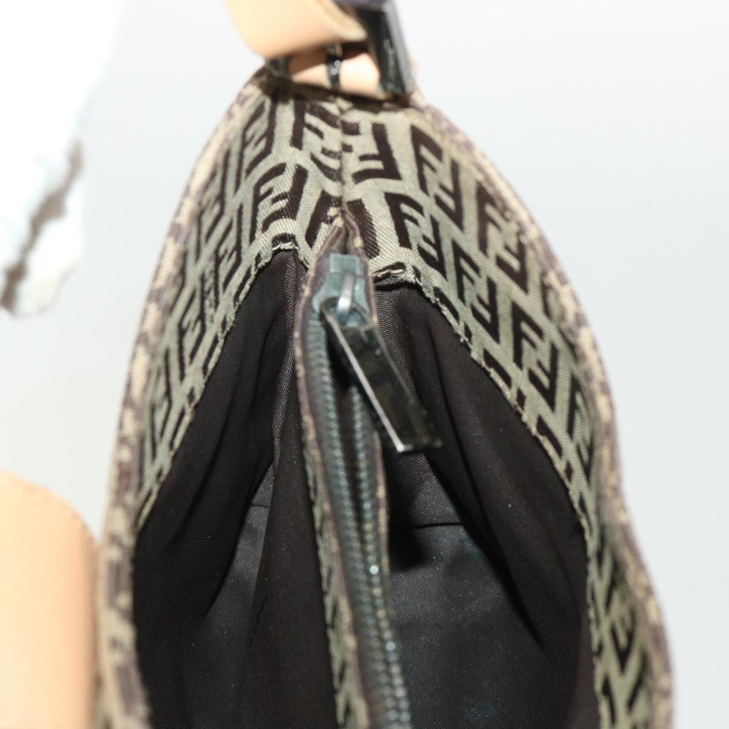 FENDI Zucchino Canvas Mamma Baguette Shoulder Bag Leather Beige yk7711
