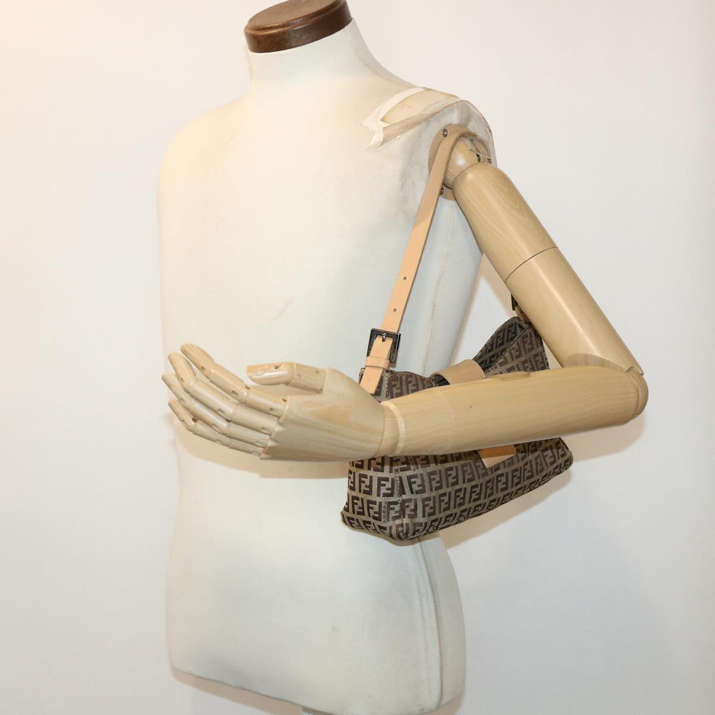 FENDI Zucchino Canvas Mamma Baguette Shoulder Bag Leather Beige yk7711