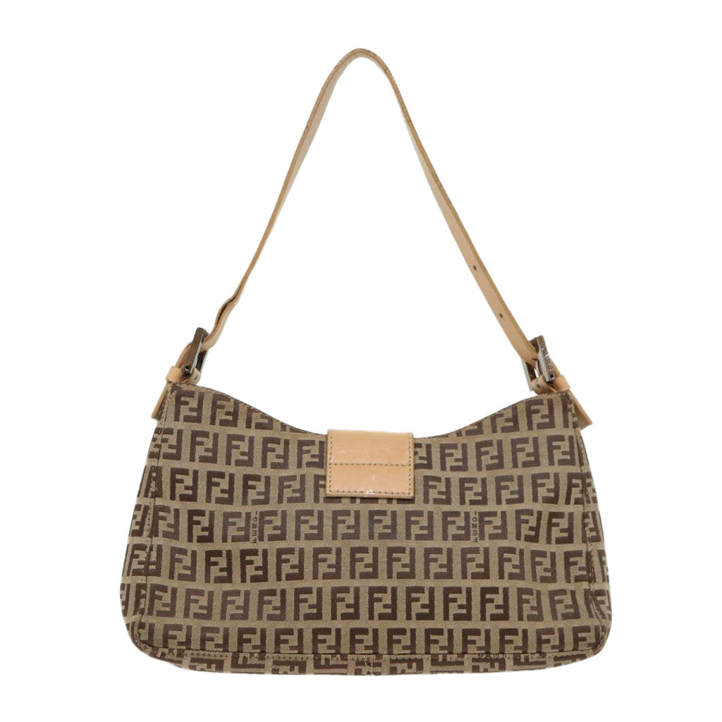 FENDI Zucchino Canvas Mamma Baguette Shoulder Bag Leather Beige yk7711