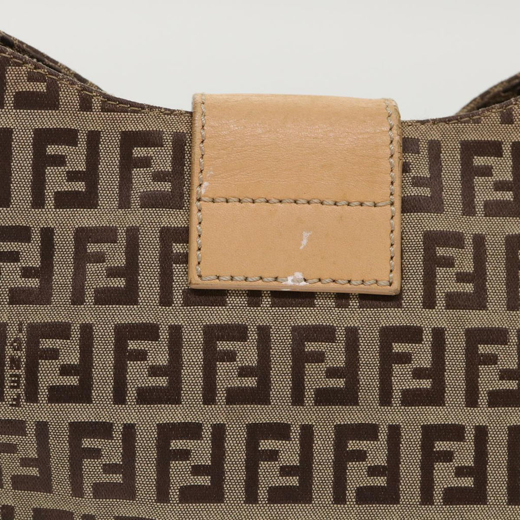 FENDI Zucchino Canvas Mamma Baguette Shoulder Bag Leather Beige yk7711