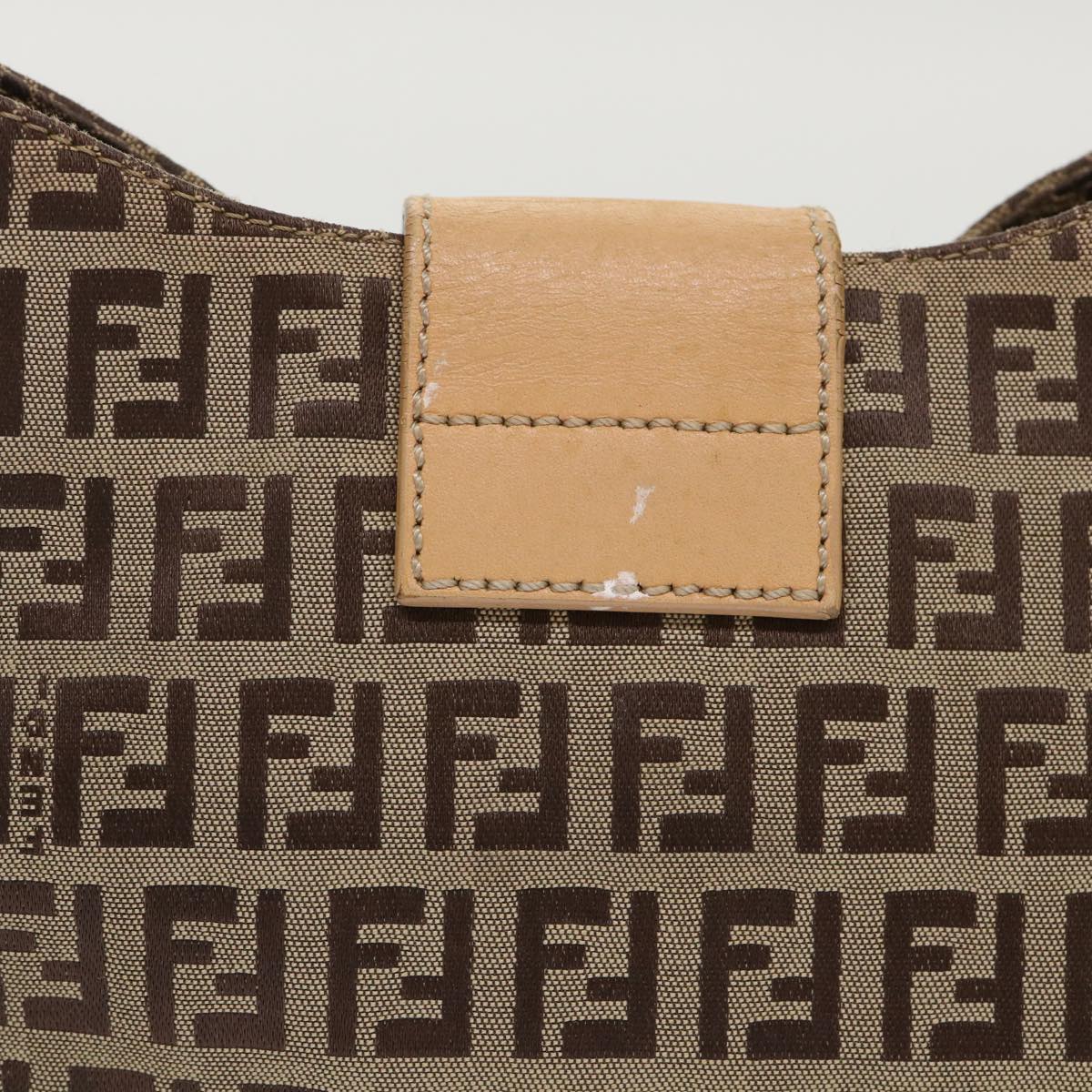 FENDI Zucchino Canvas Mamma Baguette Shoulder Bag Leather Beige yk7711