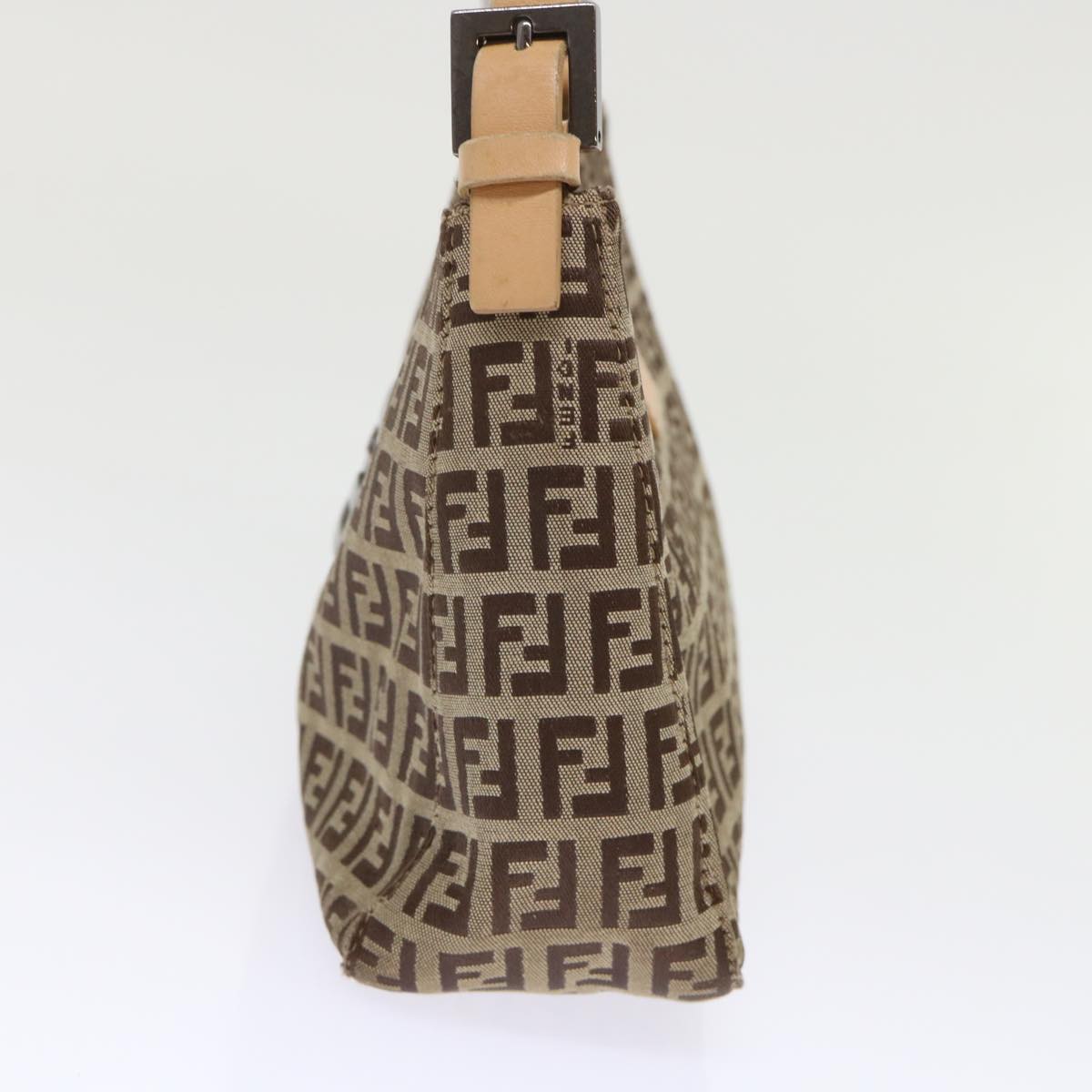 FENDI Zucchino Canvas Mamma Baguette Shoulder Bag Leather Beige yk7711